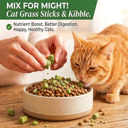 100g/3.5oz Cat Grass Teething Stick Cats Toy Chew for Removal Hairball Lickable Kitten Treat Catnip Snack for Indoor Edible Freeze Dried Kitty Food for Dental Care Health Elimate Hairball