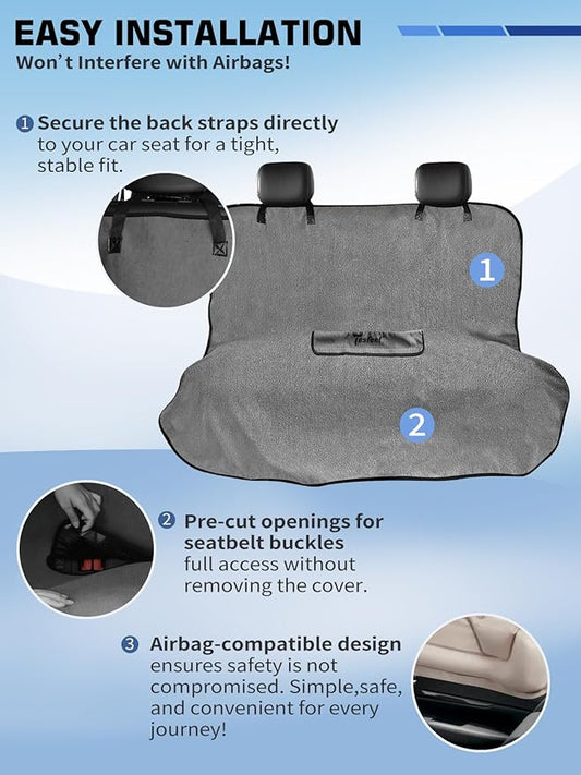 1160g Heavy Duty Towel Car Seat Cover, Sweatproof Absorbent Microfiber Rear Seat Protector for Gym Beach Athletes, Universal Fit Waterproof Back Seat Mat for Sedans SUV Minivans,Gray