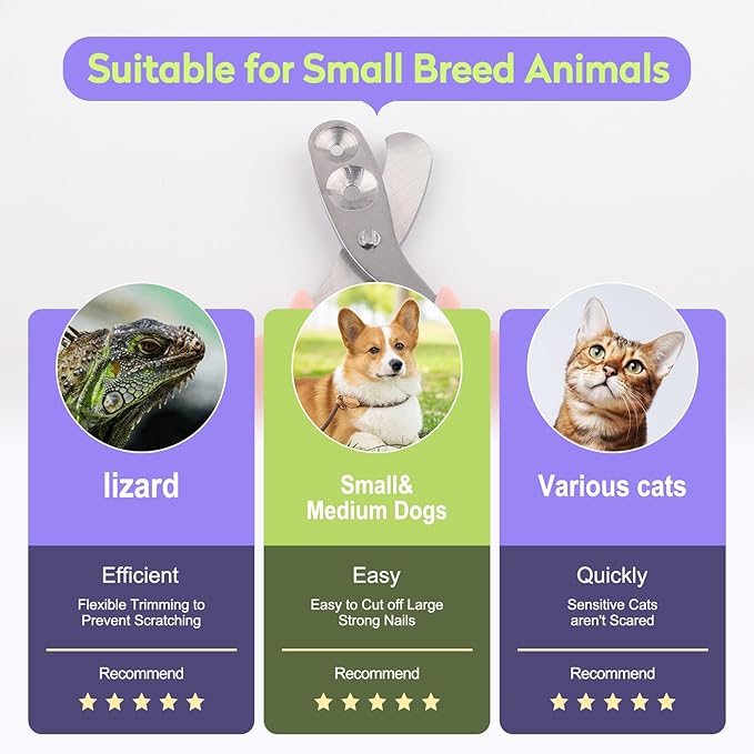 Cat Nail Clippers with Nail File, Kitten Claw Nail Clippers for Trimming, Stainless Steel Pet Bearded Nail Clippers Tool for Dragon, Guinea Pig, Rabbits, Birds, Ferret Small Breed Animals(Pink)
