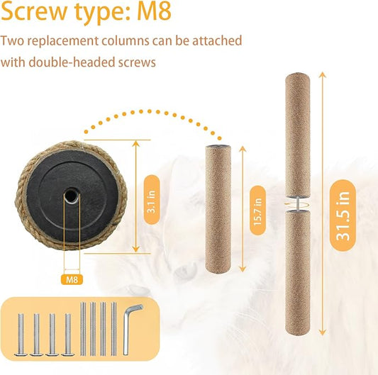 4 Pcs Cat Scratching Post Replacement for Indoor 15.7 x 3.1 Inches Cats Tree Replacement Parts Natural Jute Pole Part Cat Scratch Posts Refill with M8 Screws Spare Cat Furniture Accessories