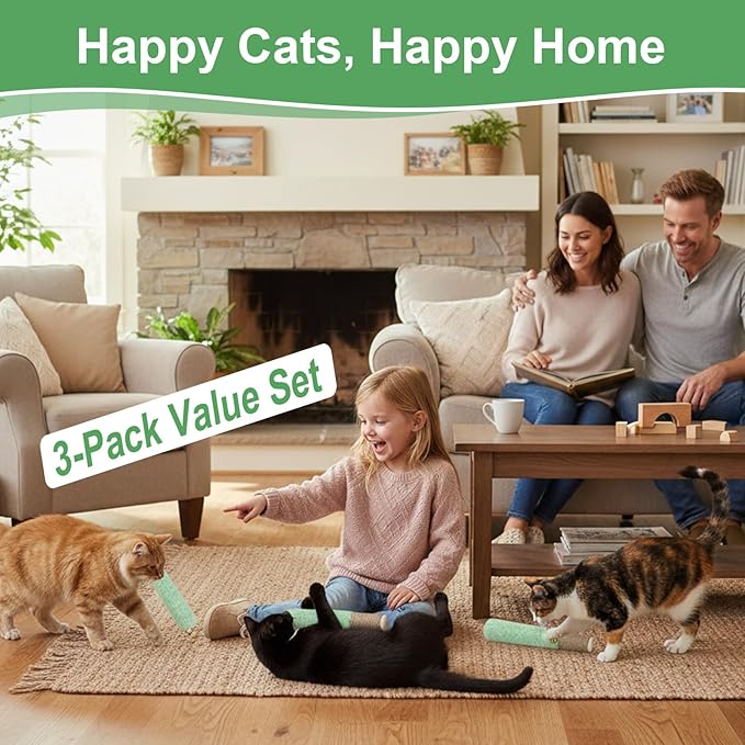 Catnip Toys for Indoor Cats, 3 Pack Funny Cat Chew Toy for Kitten Teething, Soft & Durable Cat Kicker Toys with Dental Rope & Fun Bell, Interactive Organic Cat Nip Toys to Relieve Boredom & Anxiety