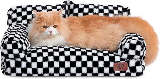 Hollypet Fluffy Dog Cat Bed Pet Couch Beds Plush Soft Warming Washable Puppy Bed for Small Medium Dogs and Large Cats, Black and White, 24" L x 18" W x 10" Th
