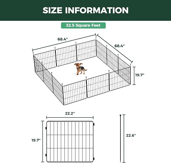 FXW MiniPaws Unleashed Dog Playpen, Expandable & Portable Design for Yard, RV Camping and Indoor Use, for Puppies and Small Dogs, 20-inch 12 Panels