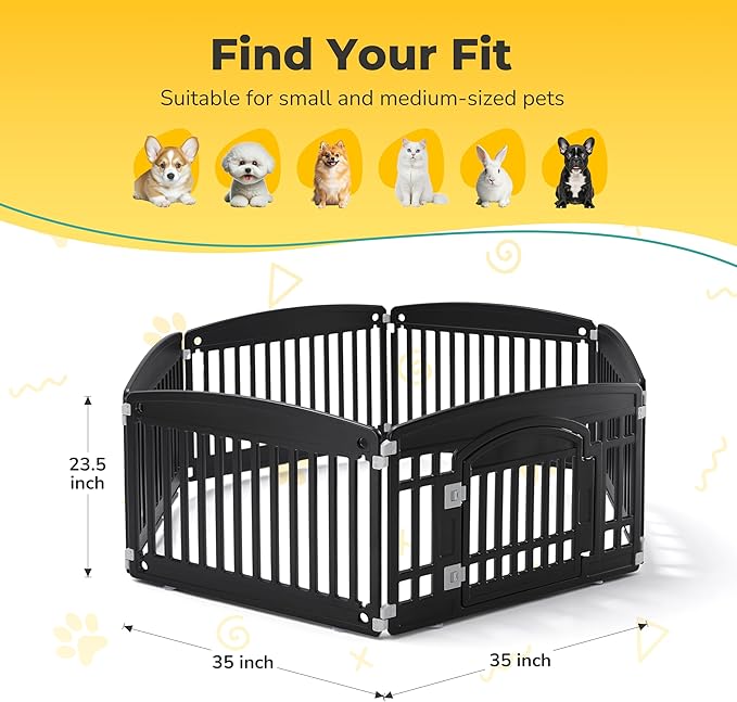 24" Plastic Dog Playpen 6-Panel Durable Pet Playpen for Puppies & Small/Medium Dogs, Portable & Foldable Pet Fence with Secure Locking Door, Black