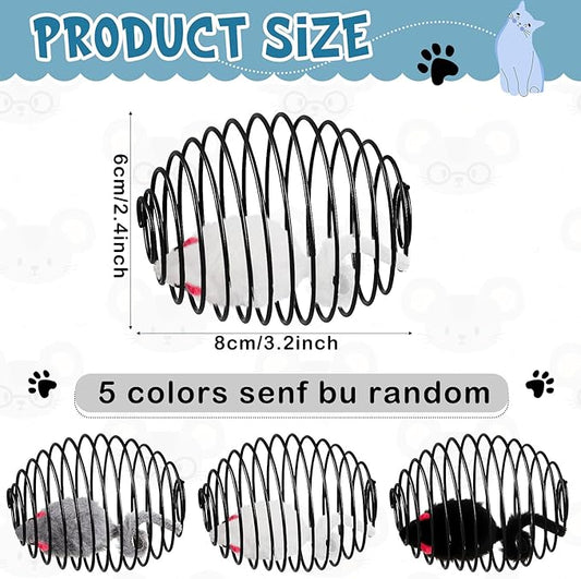 Jecery 5 Pcs Cat Spring Balls Toys Stretchable Rolling Balls Colorful Playful Coils Interactive Action Toy Caged Rats for Kitten Pet Supplies (Mouse,Black)