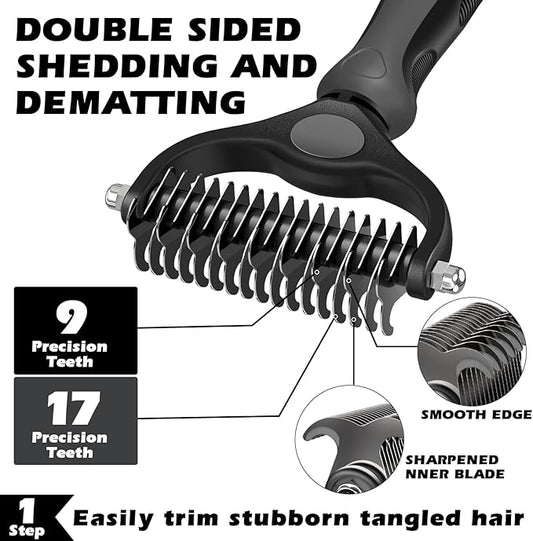 3PCS Self Cleaning Slicker Brush & Pet Grooming Rake & Flea Comb for Dogs,Cats and Horses | Double-Sided Dematting Comb & Skin Friendly Deshedding Grooming Tool | Premium Pet Supplies(Gray)