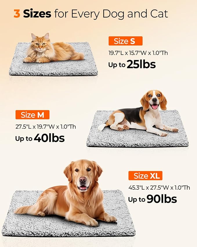 Self Warming Pet Pad, Super Soft Thermal Dog Crate Bed Pad for Crate, Sofa, Floor Washable Anti-Slip Self Warming Kennel Mat for Indoor Outdoor Dogs and Cats (LightGray, M)