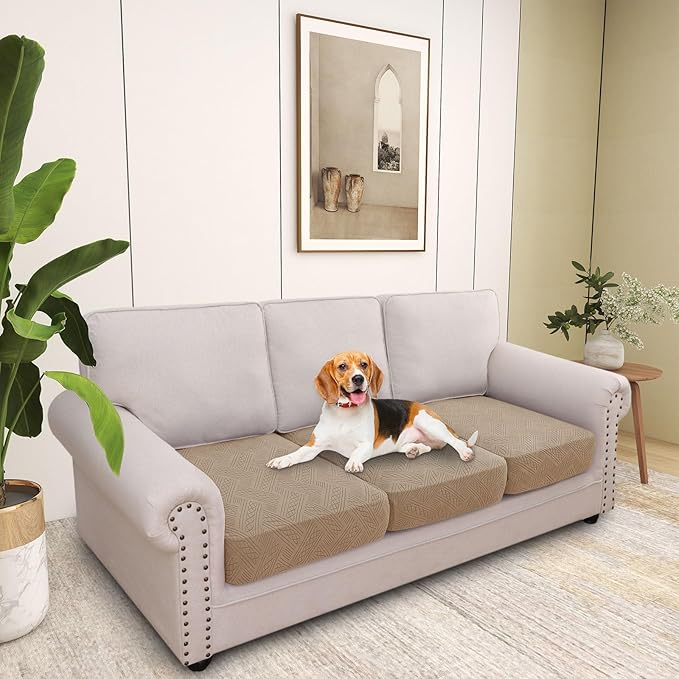 hyha Individual Couch Cushion Covers, Stretch Magic Sofa Seat Cushion Covers Washable, Dog Couch Sofa Slipcover for Pets, Kid with Elastic Bottom(3PC, Camel)