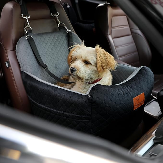 Dog Booster Car Seat for Medium/Small Sized Dogs,Memory Foam and Ultra Soft Fabric Car Pet Bed,Portable Travel Safety and Comfortable Dog Carseat with Washable Removable Cover,Thick Cushion(M-Blagre)