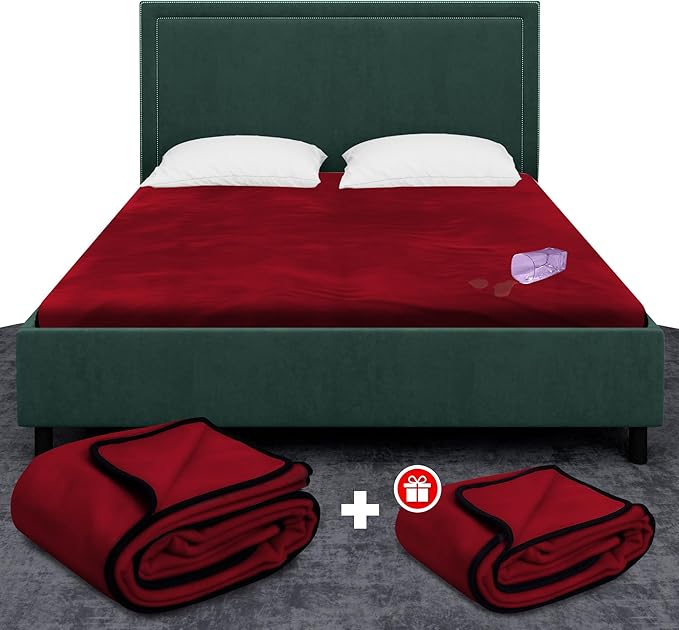 Paw Buddies Premium Waterproof Blanket 80"x90" Velvet-Feel Reversible Throw – Leakproof, Machine Washable Bed & Sofa King Size Protector for Couples, Pets & Travel + Bonus Small Blanket