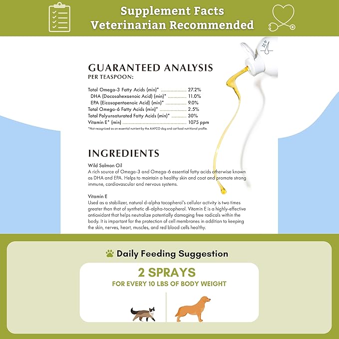 Wholistic Pet Organics Wild Alaskan Salmon Oil for Dogs and Cats - Omega 3 Fish Oil for Dogs & Cats - Cat & Dog Skin and Coat Supplement for Heart, Joints - DHA, EPA Omega 3 Liquid Food Topper - 4 oz
