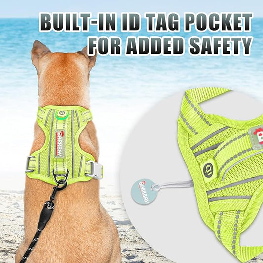 BARKBAY No Pull Dog Harness Large Reflective Dog Harness with Front Clip and Easy Control Handle for Walking Training Running with ID tag Pocket(Sunlight,S)