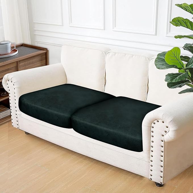 ANARACHON Leather Look Couch Cushion Covers Sofa Seat Slipcovers Sets Couches Furniture Protector for Sectional Armchair Loveseat Pets Kids Stretch Spandex Fabric (2 Cushion Sofa, Dark Green)