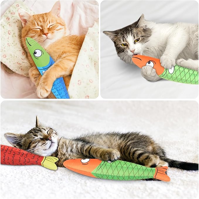 3PCS Catnip Toy, Bite Resistant Cat Toys Fish with Bell Inside, Interactive Kitten Exercise Kicker Toys for Indoor Cats