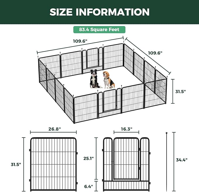 FXW Rollick Unleashed Dog Playpen for Indoor, Yard, RV Camping, 32 inch 16 Panels for Small and Medium Dogs, Black│Patented