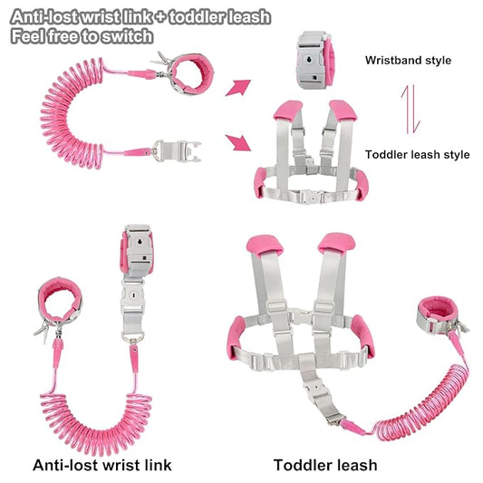 Blisstime 2 in 1 Toddler Leash - Anti Lost Wrist Link for Toddlers - Toddler Harness, Baby Leash, Leash for Toddlers, Wrist Leashes, Child Leashes for Toddlers, Not Easy to Open Without Key