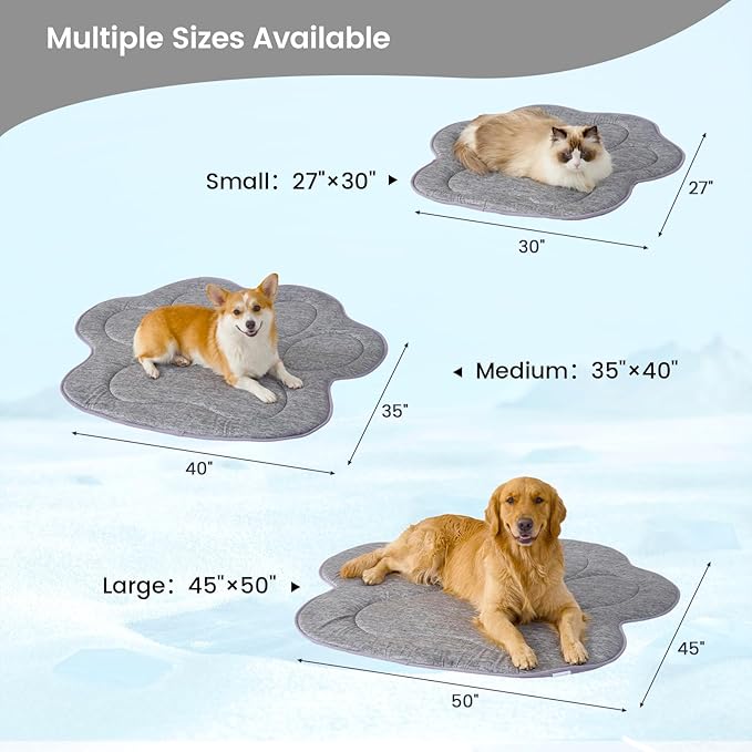 Cozy Bliss Cute Paw Shape Cooling Mat for Large Dogs, Non-Slip, Leakproof Washable Pet Cooling Mat for Hot Weather with Q-Max 0.5, Indoor and Outdoor Summer Pad, Heather Charcoal Grey, 45"x50"