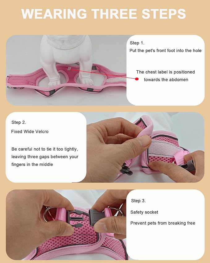S Pink Soft Mesh Dog Harness and Leash Set,No Escape Puppy Harnesses for Training Walking, Reflective Adjustable Puppy Vest for Small Medium Dogs, Cats (Pink, S)