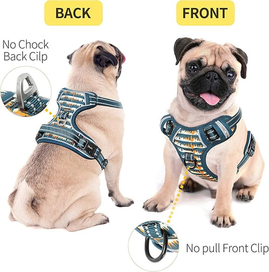 HEELE Dog Harness, No Pull Adjustable Padded Reflective Harness for Small Medium Large Dogs with Handle for Walking Training, Flower-Sunset Valley, M