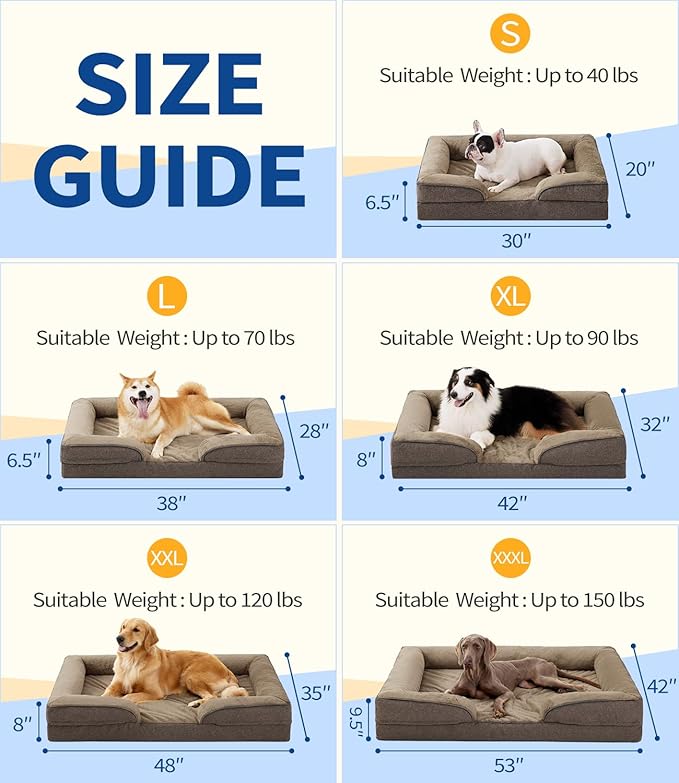 Made4pet Dog Bed Orthopedic, Dog Sofa for Small Dogs Supportive Foam Pet Cushions Bed with Washable Removable Cover, Egg-Crate Foam, Waterproof Lining Bottom, Brown, 30 * 20 * 6.5 Inch