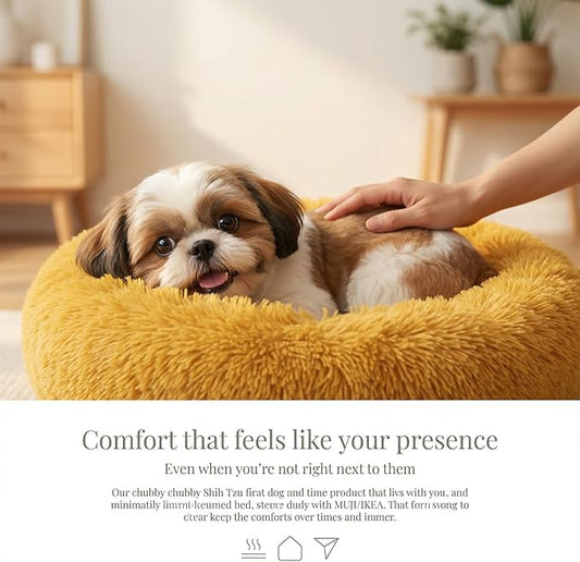 Calming Donut Dogs Beds for Small Dogs Washable,23inch Plush Round Pet Bed for Cozy Sleep,Fluffy Faux Fur Large Cat Bed,Fits up to 25 lbs Pets,Orange