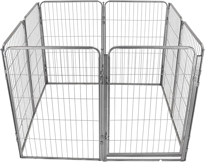 Dog Playpen - 40 inch, 8 Panel Portable Grey Metal Pet Play Pen for Small Dogs & Puppies - Indoor/Outdoor Kennel Cage | Anti-Rust - Tool Free Setup for Home, Yard, RV, or Camping