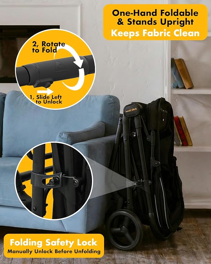 PAWZIDEA Dog Stroller for Large Dogs up to 80 lbs, Lockable No-Zip 180° Reversible Canopy, One-Hand Foldable Pet Stroller for 2 Medium Dogs, All-Terrain Jogger Wheels, Storage Organizer, Chew-Proof