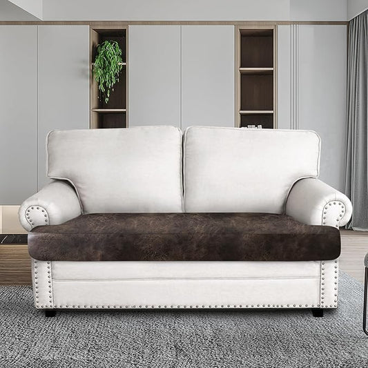 ANARACHON Leather Look Couch Cushion Covers Sofa Seat Slipcovers Sets Couches Furniture Protector for Sectional Armchair Loveseat Pets Kids Stretch Spandex Fabric (1 T-Cushion loveseat, Brown)