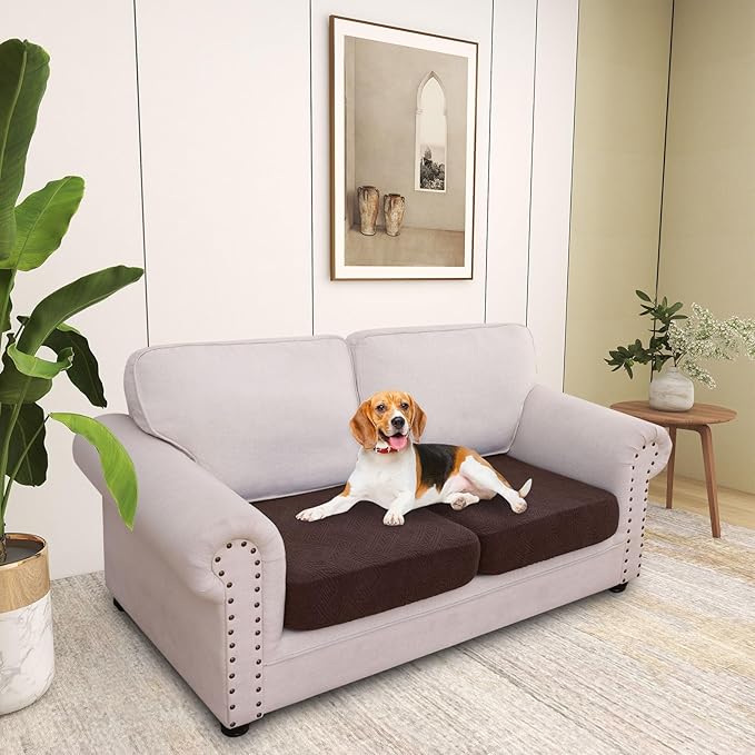 hyha Individual Couch Cushion Covers, Stretch Magic Sofa Seat Cushion Covers Washable, Dog Couch Sofa Slipcover for Pets, Kid with Elastic Bottom(2PC, Chocolate)