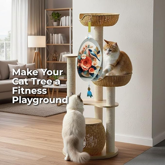 Interactive Cat Toys for Indoor Cats, Automatic Concealed Hide and Seek Hanging Feather Cat Toy, Rechargeable Motion-Activated Enrichment Toys for Bored Adult Cats (Bird & Flowers Pattern)