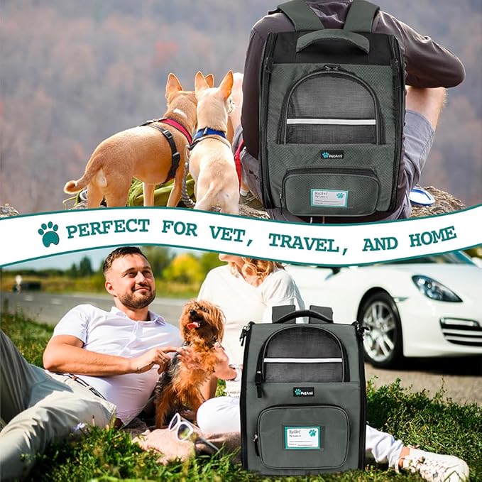 PetAmi Dog Backpack Carrier for Small Large Cat, Pet, Puppy, Ventilated Pet Hiking Backpack Travel Bag, Airline Approved Cat Backpack Carrier, Camping Biking Dog Bag Up to 18lbs Pet, Dark Grey