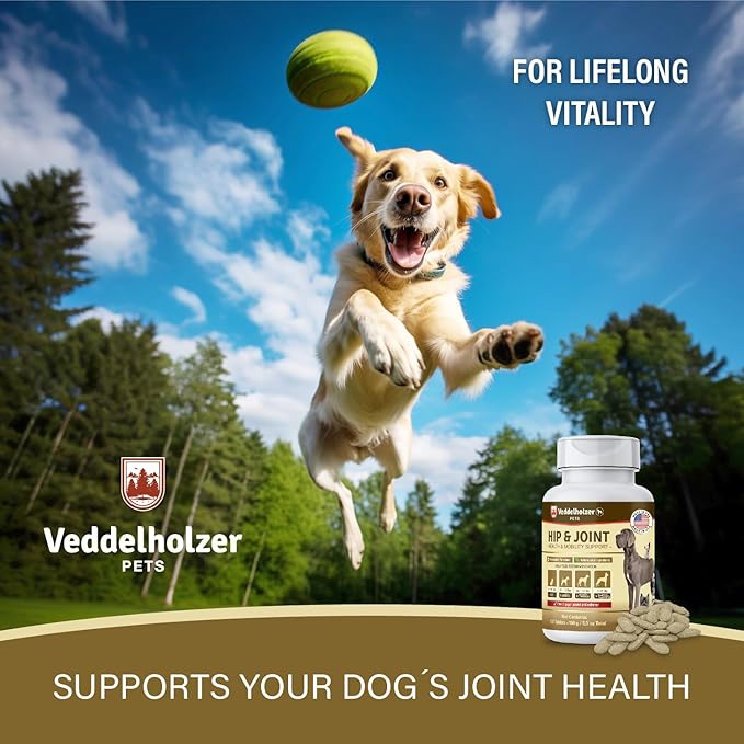Veddelholzer Dog Joint Supplement Tablets ā Hip & Joint Support with Glucosamine, Chondroitin, MSM & Turmeric ā Mobility, Flexibility & Comfort Aid for Large & Small Breeds ā Vet Recommended