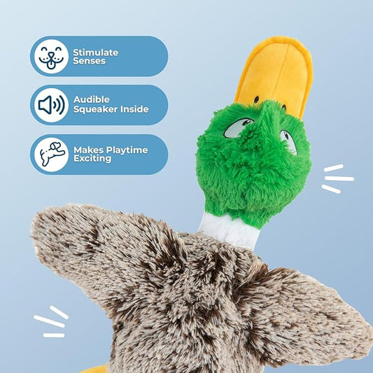 Best Pet Supplies Interactive Squeaky Dog Chew Toy, Ideal Dog Toys for Chewers, Small, Medium & Large Dogs, and Fetch Lovers - Mallard Duck (Gray), Small