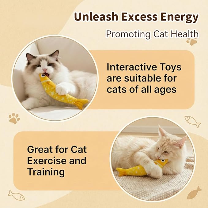 Catnip Toys for Indoor Cats with 5000mg Natural 2 Pack Fish Cat Toys with Hidden Bell Interactive Chew Kicker Toy with Crinkle Paper for Kitten Exercise Yellow Purple