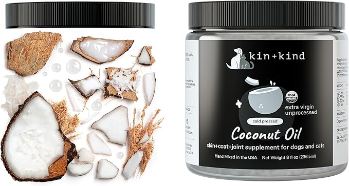 kin+kind Organic Coconut Oil for Dogs & Cats – Natural Pet Supplement for Healthy Skin, Coat & Paws – Cold Pressed Extra Virgin Coconut Oil – Dog Nose Balm for Itchy Skin & Dry Noses – 3 x 8 fl oz