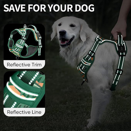 HEELE Dog Harness, No Pull Adjustable Padded Reflective Harness for Small Medium Large Dogs with Handle for Walking Training, Wilderness, M