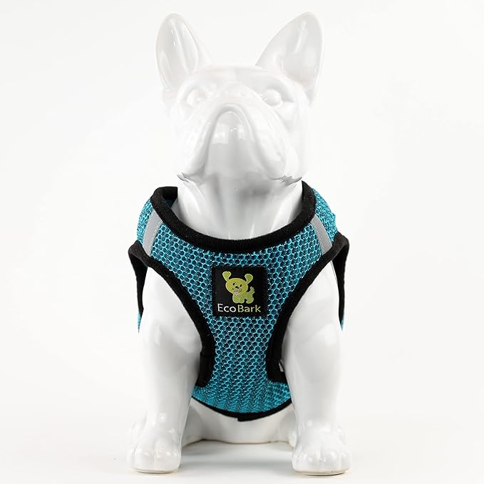 EcoBark Step in Dog Harness - Eco-Friendly Small Breed Dog Harnesses for Small and Medium Breed Dogs - Reflective and Adjustable Body Halter Vest - Soft Mesh Toy Breed Harness (Aqua Sport, Large)