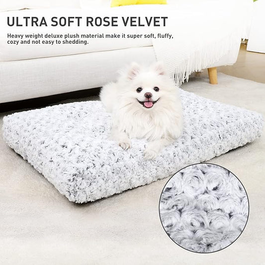 KSIIA Washable Dog Bed Deluxe Plush Dog Crate Beds Comfy Kennel Pad Anti-Slip Pet Sleeping Mat for Large, Jumbo, Medium, Small Dogs Breeds, 29" x 21", Gray