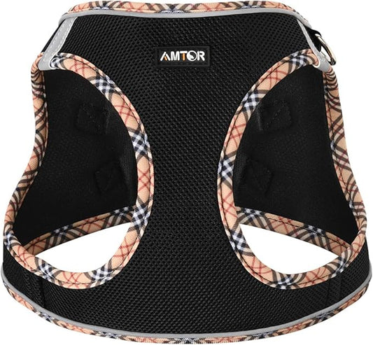 AMTOR Small Dog Harness with Leash Set, No Escape Easy Walk Puppy Harnesses for Training Walking, Step-in Reflective Soft Dogs Vest for XS S Medium Extra-Small Large Sized Dog(BlackYellow,L)