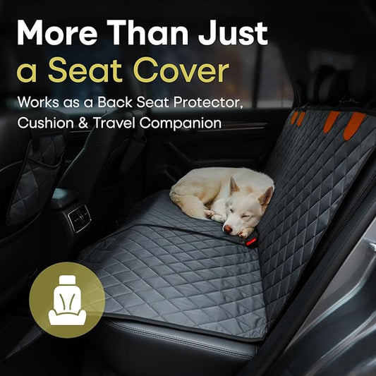 Jubily Dog Car Seat Cover for Back Seat, 100% Waterproof 600D Oxford Cloth Non-Slip Car Seat Protector, Universal Fit Pet Seat Cushion with Storage Pocket, Safety Ropes & Leash (Orange Pocket)