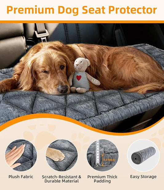 Backseat Pet Bed Mat, Non-Slip Dog Seat Cover with Scratch-Resistant Padding, Dog Bed for Cars, Trucks & SUVs, Universal Fit for Backseat Extenders (Gray)