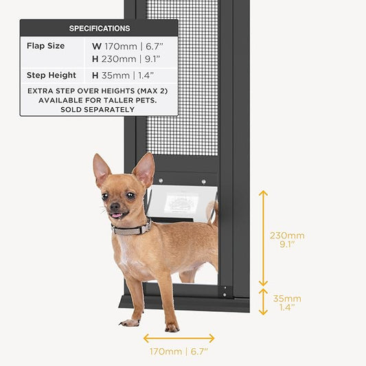 Hakuna Pets V2 Patio Pet Door Screen Insert Panel for Sliding Doors, Fits Door Track Min Ht 55.12" to Max Ht 84.25",UV Resistant Mesh, Locking Magnetic Dog Door, Easy Install and Removal,Small,Black
