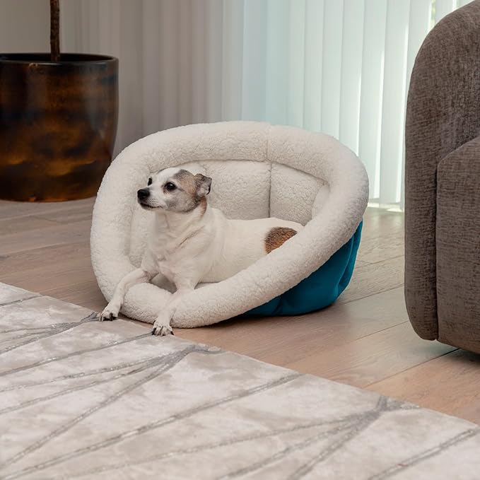 Sherry Kline Medium Cuddler Cup Pet Bed: Cozy Retreat with Deep Cushioning, Secure & Snug Space for Nap or Lounge, Easy in 'n' Out Access, Polyester Fiber, Round Shape (Blue)