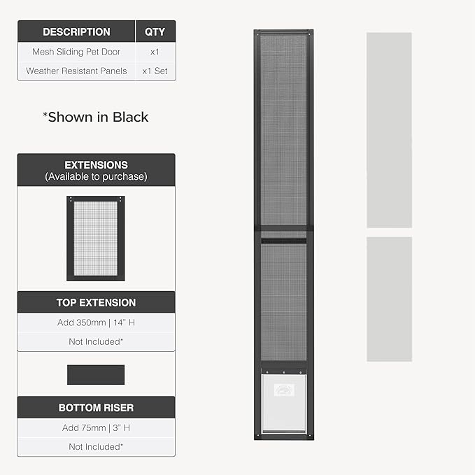 Hakuna Pets V2 Patio Pet Door Screen Insert Panel for Sliding Doors, Fits Door Track Min Ht 62.99" to Max Ht 84.25",UV Resistant Mesh, Locking Magnetic Dog Door, Easy Install and Removal, Large, White