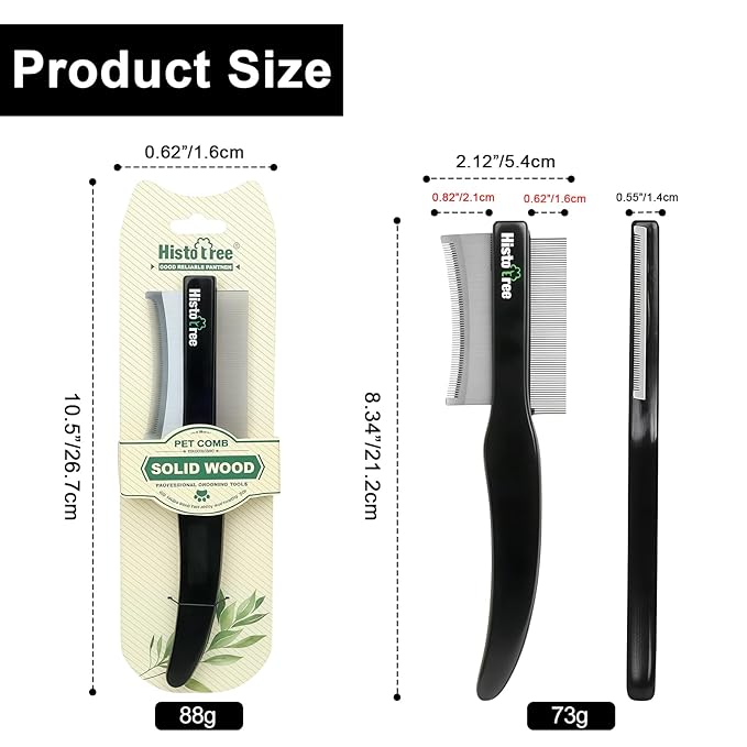 2-in-1 Dog Dematting&Deshedding Comb with Wooden Handle Double-Sided Fine Tooth Metal Flea Comb Pet Grooming Tool for Dogs and Cats Remove Loose Hair Tangles Dirt Fleas