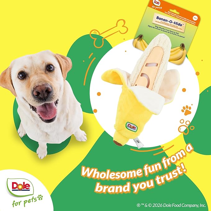 Dole for Pets® Dog Puzzle Toy with Squeaker, Banana Snuffle Dog Treat Toy for Small and Medium Dogs, Dog Enrichment Toys