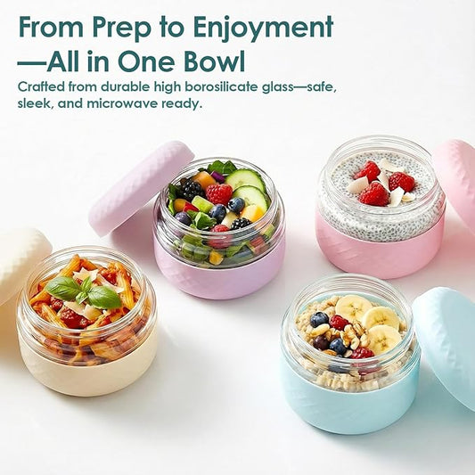 16 oz (2 Cup) Glass Lunch Bowl Container with Lid | Leak & Spill Proof, BPA-Free, Microwave & Dishwasher Safe, Airtight Meal Prep & Food Storage Jar for Lunch, Salad, Soup, Oats, Stew, Yogurt