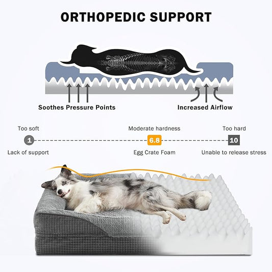 INVENHO Orthopedic Extra Large Dog Bed, XXL Waterproof Egg-Crate Memory Foam Dog Couch Bed with Washable Removable Cover, Waterproof Lining and Nonskid Bottom