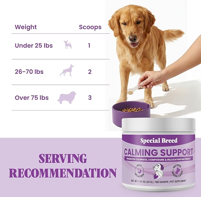 Calming Supplement for Dogs with Melatonin – Dog Calming Powder with Chamomile & Valerian Root – Supports Relaxation & Composure for Travel, Fireworks & Vet Visits - Bacon Flavor - 180 Scoops