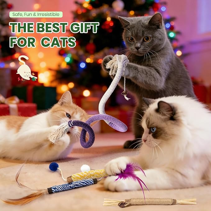 Silvervine Sticks for Cats and Cat Chew Rope Toy for Dental Care Teeth Cleaning,Interactive Cat Catnip Toys for Indoor Cats(9pcs)